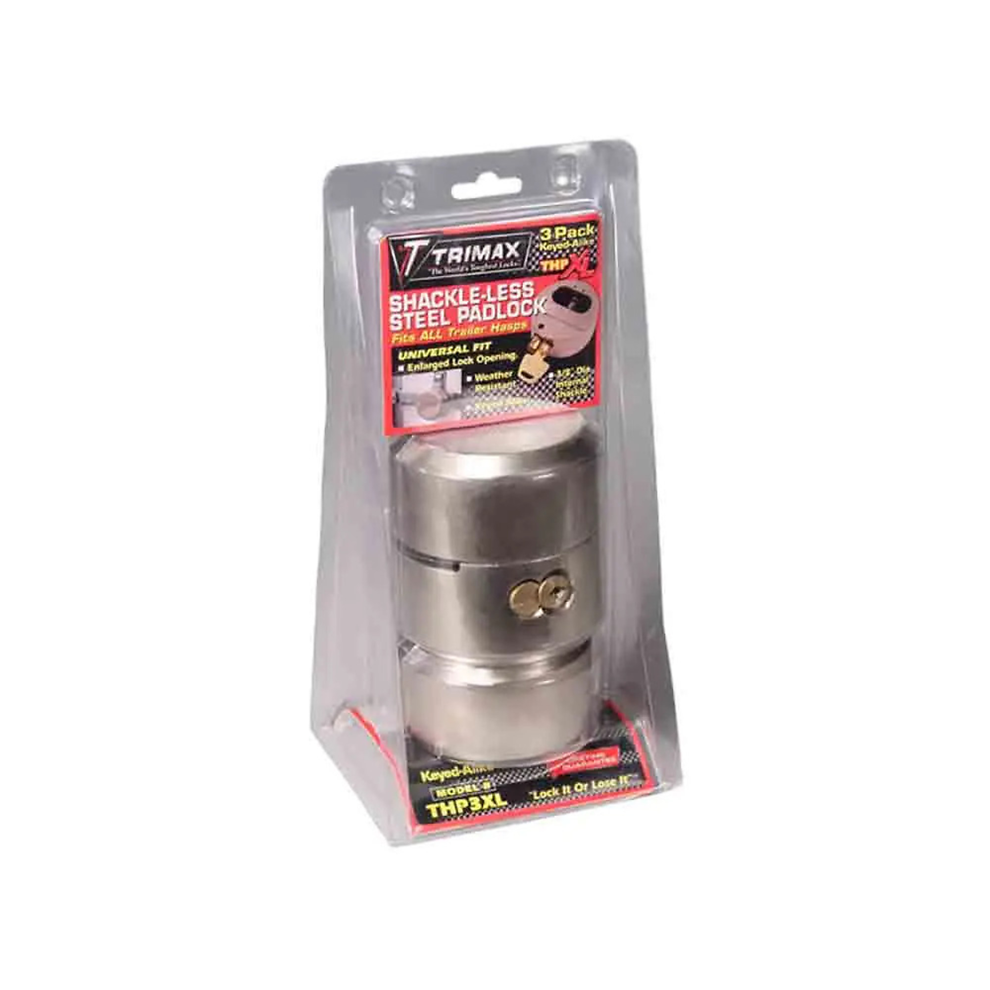Trimax Hockey Puck Hasp Lock — 3/8in. Shackle, 3-Pack, Keyed Alike, Model# THP3XL